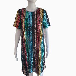 Francesca's Multicolor Sequin NWT Shift Dress Ladies Size L